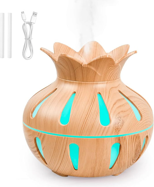 330ml Essential Oil Diffuser, Small Humidifier for Bedroom with USB Charging, LED Lights, 2 Filter Sticks, Portable Wood Grain Quiet Aromatherapy Mist Diffusers, Home Decor, Gifts