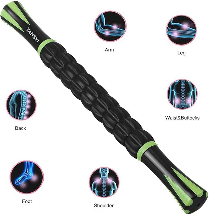 YANSYI Professional 9-Roller Deep Tissue Massage Stick - Portable Muscle Recovery Roller for Athletes, Relieves Post-Workout Soreness & Leg/Back Pain - Portable Physio Tool (Black)