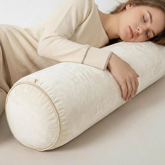 Body Pillow Yoga Bolster Round Cylindrical Pillow Long Dutch Velvet Cushion with Removable Washable Cover for Side Sleepers Meditation and Bedroom Decor(White,150cm/59in)