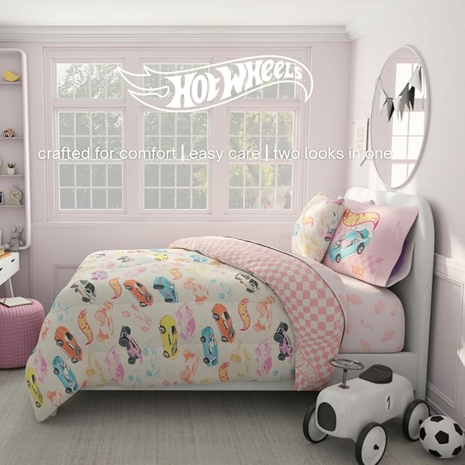 Hot Wheels Girls Kids Bedding Super Soft Comforter and Sheet Set with Sham, 7 Piece Full Size, (Officially Licensed Product) By Franco