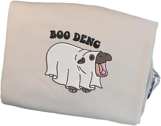 YOUNG GREEN Moo Deng Embroidered Sweatshirt Moo Deng Bouncy Pig Shirt Cute Baby Hippo Sweatshirt Gift For Moo Deng Lovers