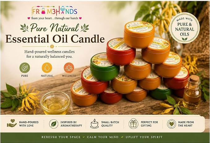 Ylang Ylang Pure Natural Essential Oil Candle | Hand-Poured Small Batch, Aromatherapy Inspired, Soothing Floral Scent, Wellness & Self-Care, Tin Container