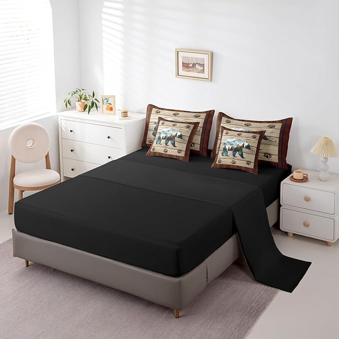 Feelyou Rustic Bear Comforter Set with Sheets Wild Animal Bear King Size 7 Piece Bedding Set Kids Boys Girls Hunting Theme Bed in a Bag Rustic Cabin Country Room Decor