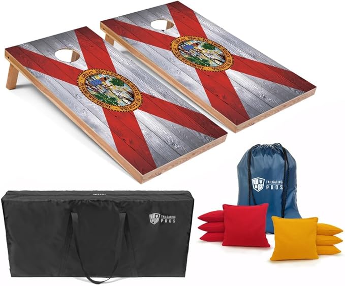 Tailgating Pros Regulation Cornhole Boards Flag Set - Includes 8 Bean Bags, Carrying Cases, and 4'x2' Corn Hole Toss Game