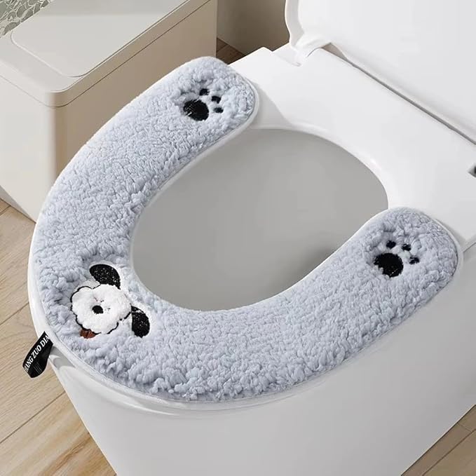Reusable Plush Toilet Seat Cover with Thick Cotton Fabric for Washable Warmth and Comfortable Seating (Yellow)