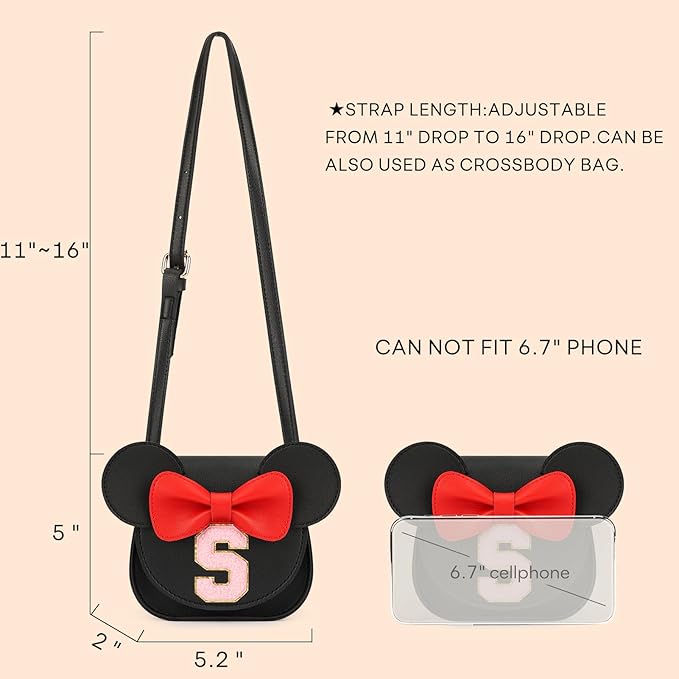 mibasies Toddler Purse Girl Gifts: Girls Birthday Gifts for 3-8 - Toys for Ages 2-4 Girls Mouse Ears Purse, Black, Letter S
