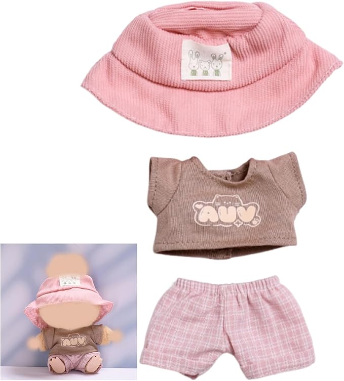 Clothes for 17cm Doll Overalls&hat Clothes Accessories(No Doll), Cute Outfit Suitable for 6.69inch (17cm) Doll Soft Cotton Clothing Replacement