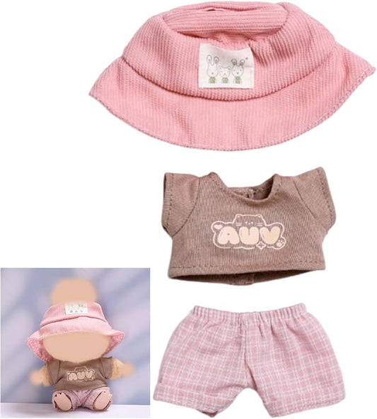 Clothes for 17cm Doll Overalls&hat Clothes Accessories(No Doll), Cute Outfit Suitable for 6.69inch (17cm) Doll Soft Cotton Clothing Replacement