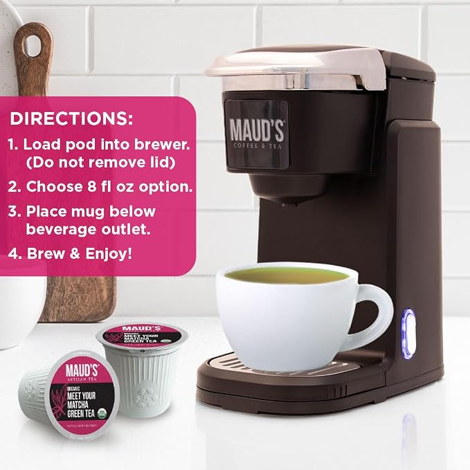 Maud's Organic Matcha Green Tea Pods, 80 ct, Single Serve Tea Pods – 100% Gourmet Blended Tea Leaves, Compatible with Keurig K Cups Maker