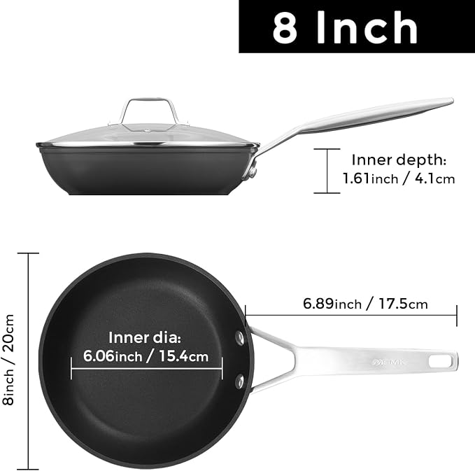 MsMk 8 Inch Small Nonstick Frying pan with Lid, Egg Omelet Skillet | Non Toxic, Even Heating, Easy Clean, Dishwasher & Oven Safe, suitable for gas & electric & induction stoves, PFOA & PFAS Free