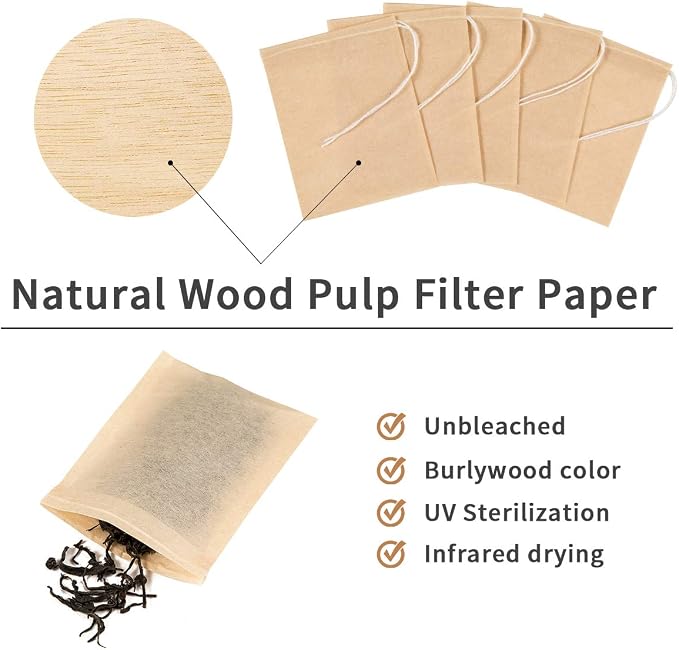 400 Pack Disposable Drawstring Tea Filter Bags Safe & Natural Unbleached Paper Tea Infuser Drawstring Empty Bag for Loose Leaf Tea (7 x 9, Natual Color) | Safe & Natural Unbleached Paper Tea Infuser Drawstring Empty Bag for Loose Leaf Tea