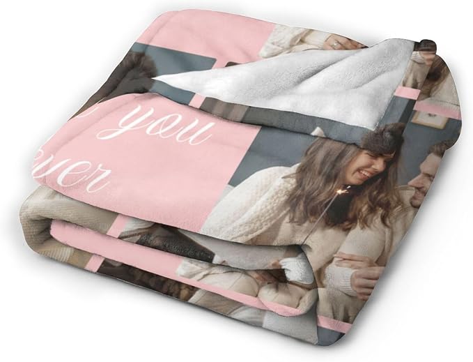 Custom Blanket with Picture Text, Personalized 5 Photo Blanket, HD Printing Customized Flannel Throw Blanket Gifts for Mom Dad Couple Girlfriend Boyfriend Wife Husband Christmas