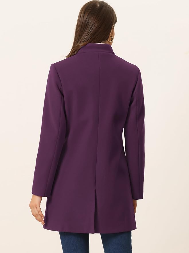 Allegra K Women's Winter Overcoat Mid-Long Stand Collar Single Breasted Coat Outerwear