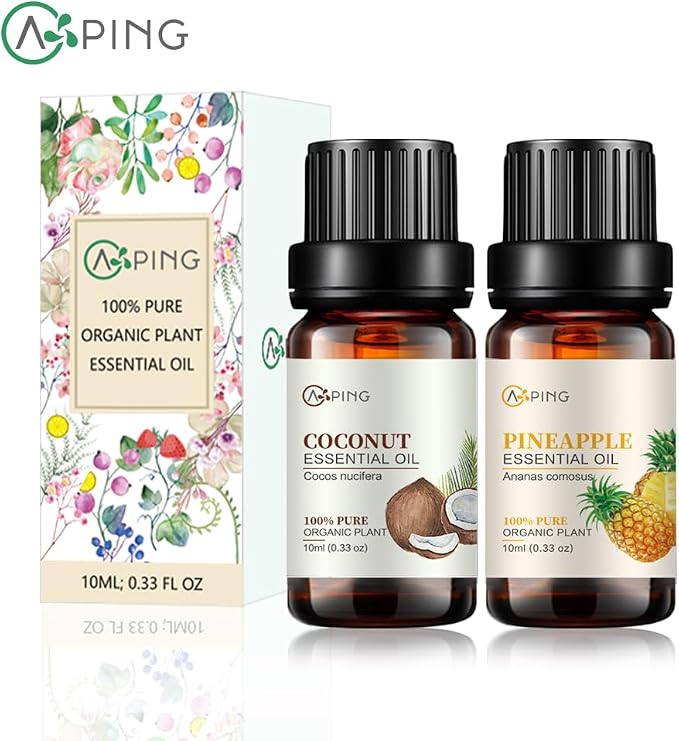 Coconut & Pineapple Essential Oils - 100% Pure Organic Natural Plant Oils for Diffuser, Aroma, Spa, Massage, Yoga, Perfume, 2x10ML