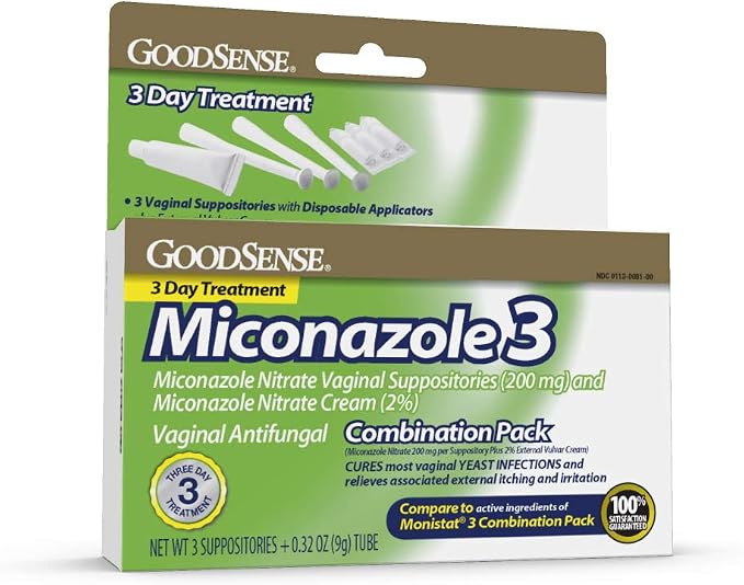 GoodSense Miconazole Nitrate Vaginal Suppositories & Cream - 3-Day Yeast Infection Treatment, Relieves Itching & Irritation, 200 mg Suppositories & 2% Cream