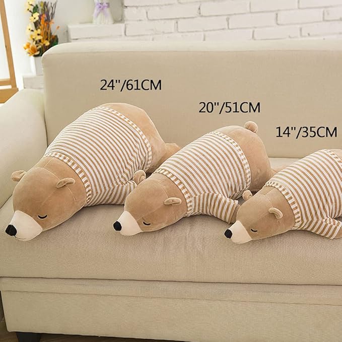 MMTTAO Polar Bear Plush Toys 14 Inch Stuffed Animals Dolls Small Brown Sleeping Bear Collection Huggable Pillow Cushion for Kids Child Christmas Gifts - 14"/35cm