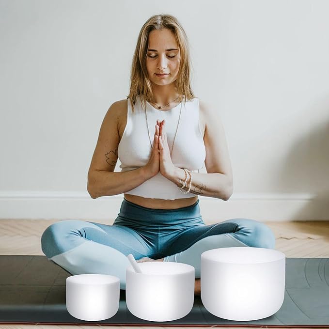 SOLSHINE 3PCS Crystal Singing Bowl Set 8 9 10 inch E G F Chakra Tuned With Singing Bowl Mallet Suede Strikers and O-rings