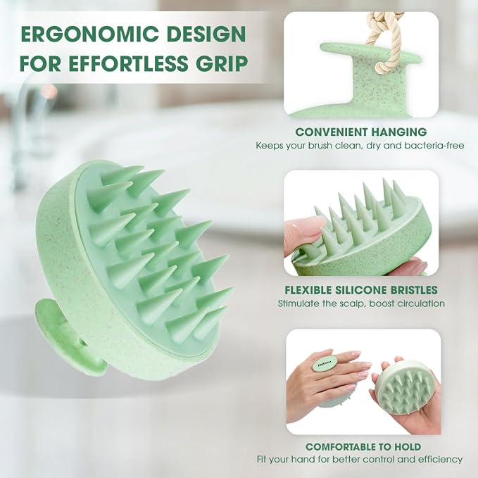 Scalp Massager Brush for Hair Growth – Silicone Scalp Scrubber & Scalp Exfoliator – Manual Scalp Massager Brush for Wet or Dry Use – Hair Massager Scalp Shampoo Brush Tool (Green)