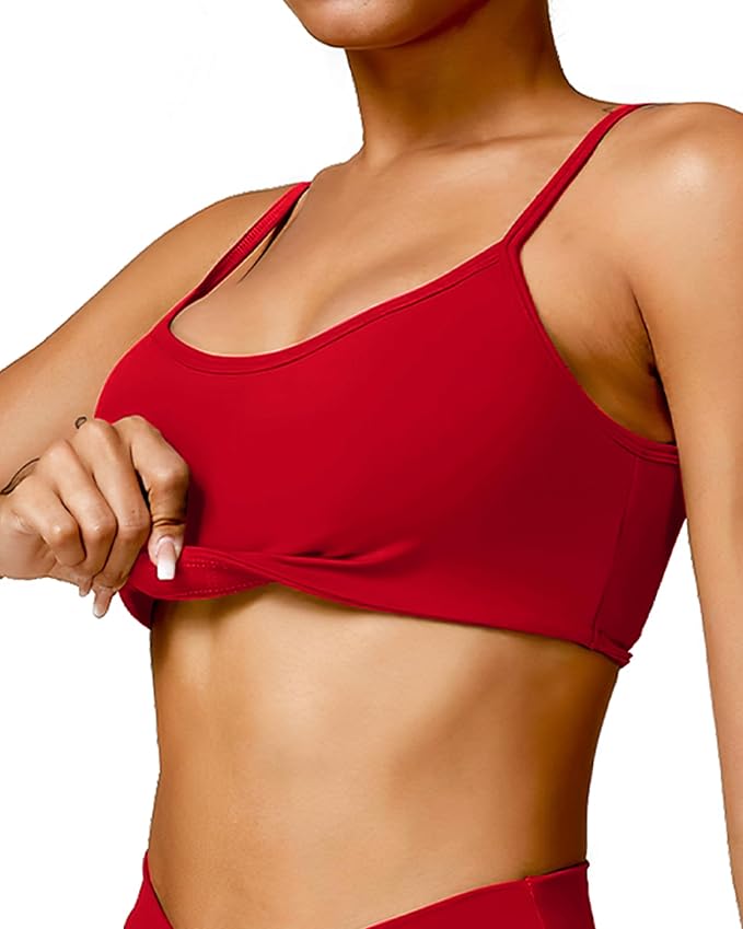 QUOJIZY Sports Bras for Women Open Back Workout Tops for Women Yoga Bra Spaghetti Straps Twist Back