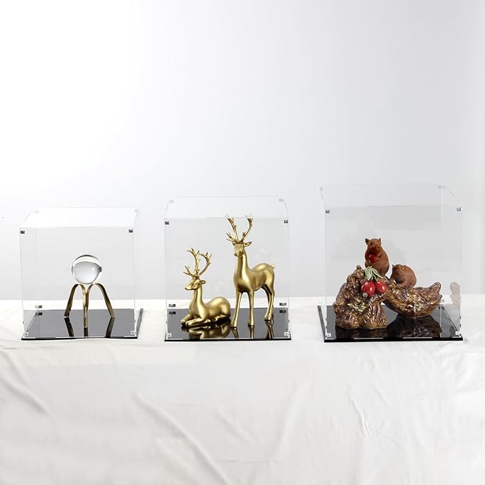 13 Inch Clear Self Assembly Acrylic Display Case, Clear Cube Counter Tops Box Dustproof Protection Showcase, Display Box Storage Holder for Figurine Large Collectibles Basketball Memorabilia