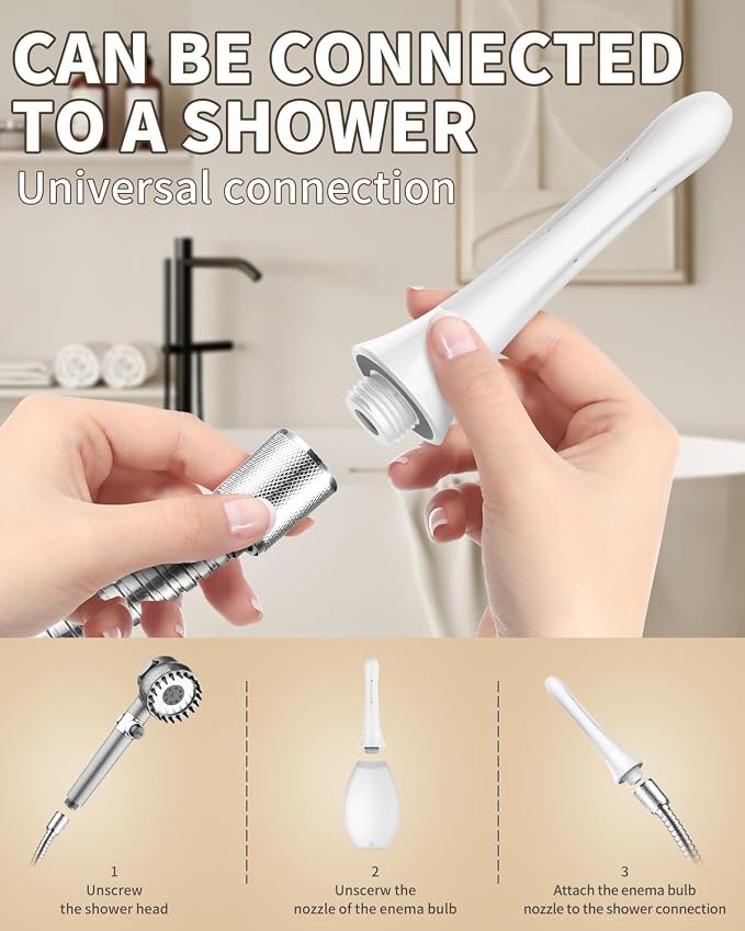 Enemas Anal Douches Anti Backflow-Douche Bulb and Anal Enema System for Men & Women, Douche for Women, 7-Spout Nozzle, Easy to Use & Travel Friendly,Cream White