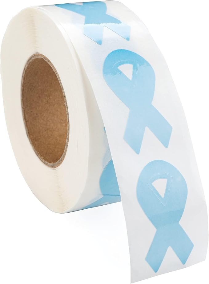 Small Light Blue Ribbon Shaped Awareness Stickers - Perfect for Decoration, Awareness Events, Support Groups and Fundraing - 2 Rolls
