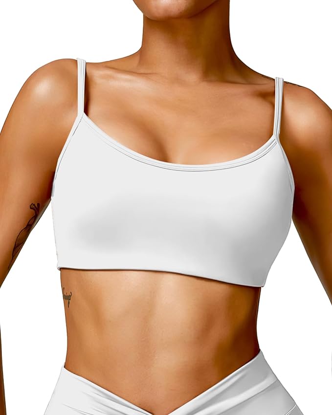 QUOJIZY Sports Bras for Women Open Back Workout Tops for Women Yoga Bra Spaghetti Straps Twist Back