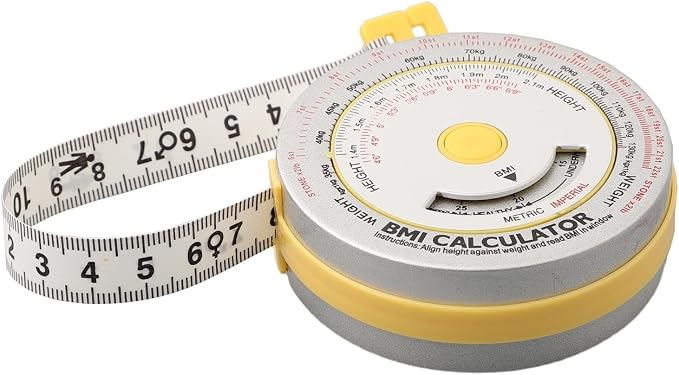 BMI Body Mass Index Retractable Tape Measure, Push-Button Locking Diet Tool for Waist Hip Arm Chest Thigh, Accurate Plastic Ruler for Fitness Tracking, 150cm/200cm(yellow)