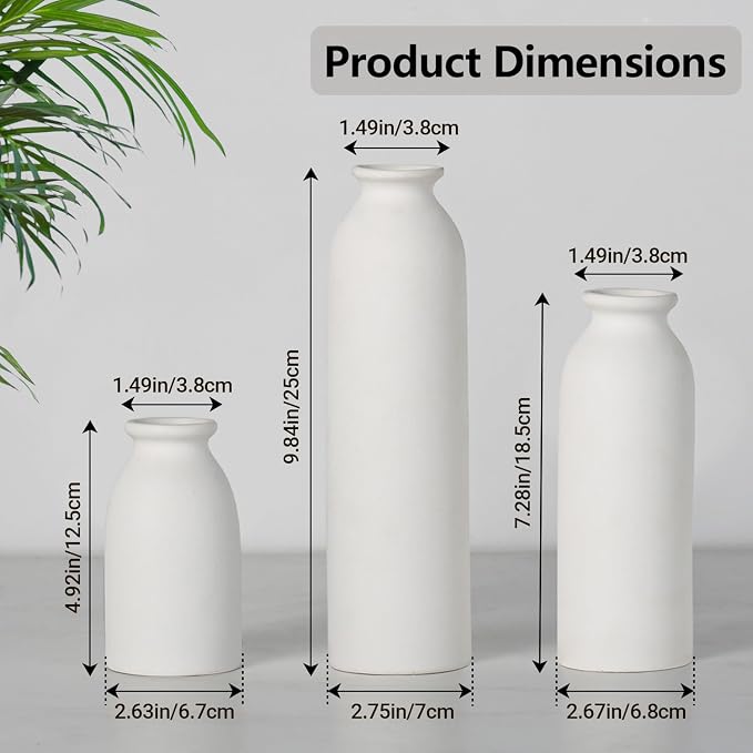 CEMABT White Ceramic vase Set-3 Flower vases for Decor,Modern Boho Farmhouse Home Decor,Decorative vase for Pampas Grass&Dried Flowers,idea Shelf,Table,Bookshelf