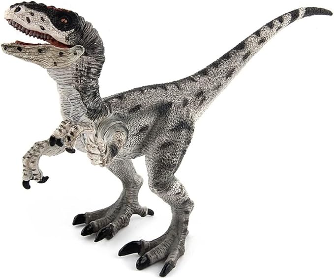 Dinosaur Toy Velociraptor Figurine with Moving Jaw and Hands,Detail Raptor Action Figure Toy Gift and Dinos World Collection Toys for Birthday Gift,Kids Toys,Party Favor(Grey)