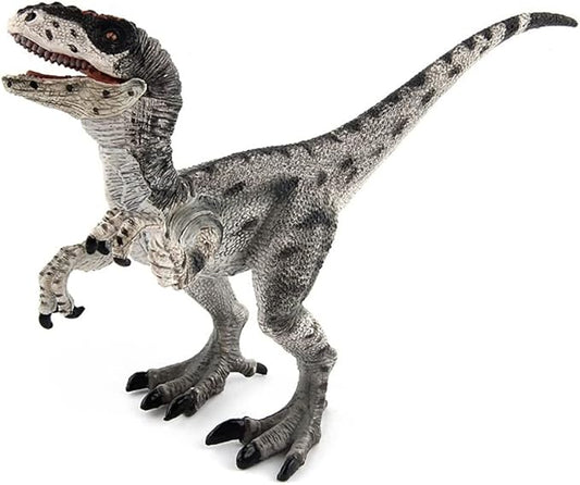 Dinosaur Toy Velociraptor Figurine with Moving Jaw and Hands,Detail Raptor Action Figure Toy Gift and Dinos World Collection Toys for Birthday Gift,Kids Toys,Party Favor(Grey)