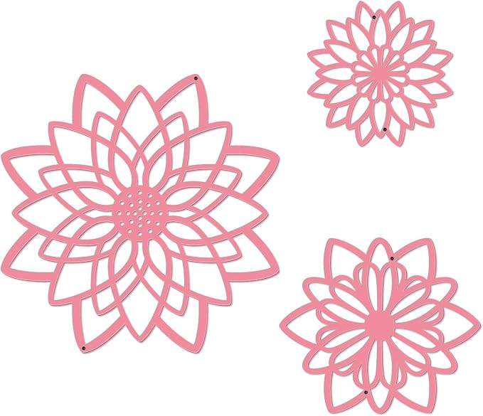 Zzbakress 3 Pcs Metal Flowers Wall Art Bathroom Wall Decor (Pink Concise) | Farmhouse Flower Bathroom Decor Wall Decorations For Bathroom, Living Room, Office, Kitchen, Hallway And Outdoor