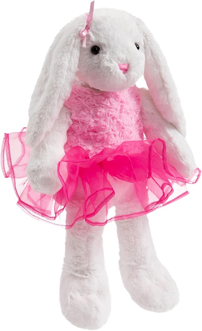 Ballet Bunny Stuffed Animal White Rabbit in Gauzy Dress Cute Easter Bunny Doll for Kids 21 inches Pink