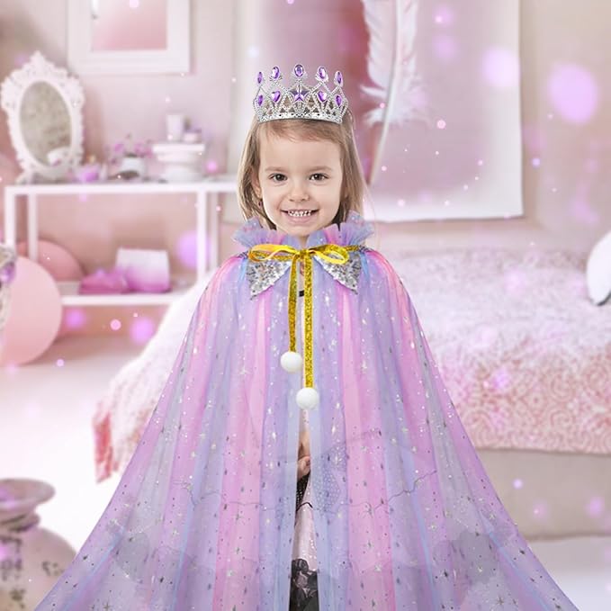 Meland Princess Dress up Clothes for Girl, 11Pcs Princess Cape with Kid Crown Toys,Dresses for Girl 3,4,5,6,7,8 Birthday Gift