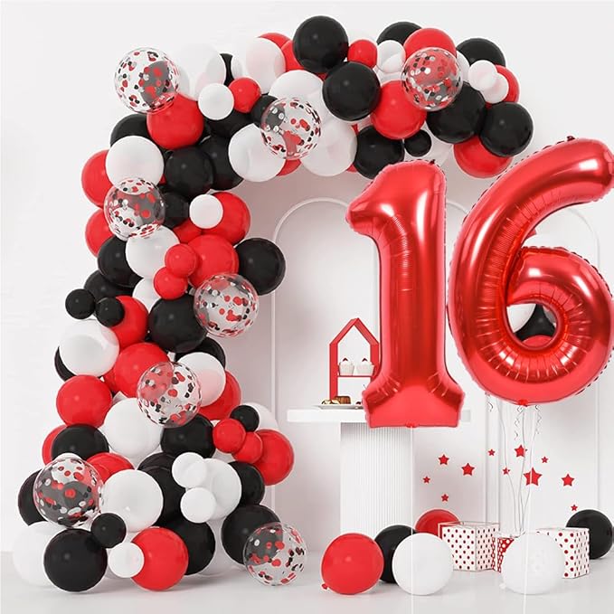 TONIFUL 40 Inch Red Large Numbers Balloons Number 16 Digital 16 Helium Balloons, Foil Mylar Big Number Balloons for Birthday Party Anniversary Supplies Decorations