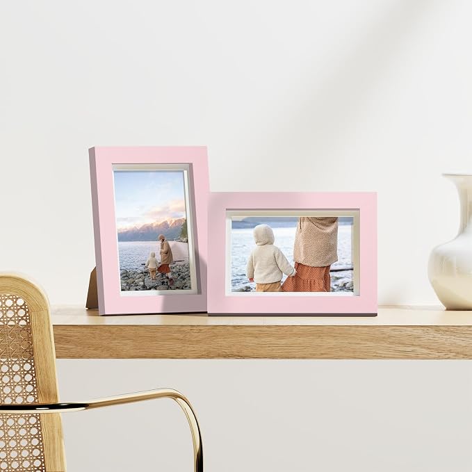 Vittanly 4x6 Picture Frames Set of 9 for Wall or Tabletop Display, Pink | Display Pictures 3.5x5 with Mat or 4x6 without Mat, Small Photo Frames, Engineered Wood with Shatter Resistant Plexiglass
