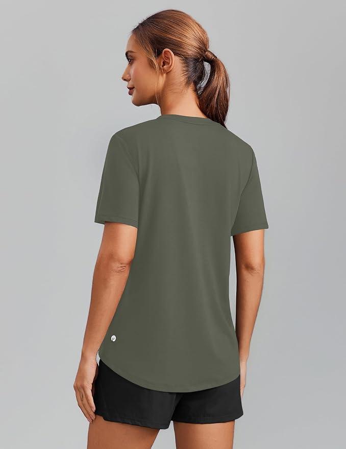 PINSPARK Soft Workout Tops for Women Short Sleeve V Neck Moisture Wicking UPF 50+ Sun Protection Quick Dry Gym Shirts