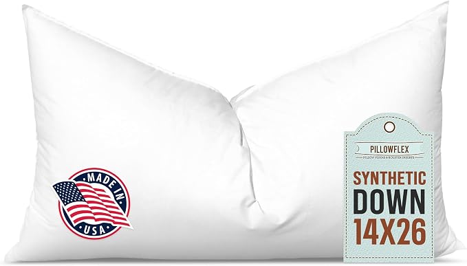 Pillowflex Synthetic Down Pillow Insert 14x26 in - Karate Chop Pillow | Large Rectangle Sham Form, Plush Polyester Cotton Blend, Cloud-Like Comfort, Clump-Resistant Fill, Smooth Elegant Finish