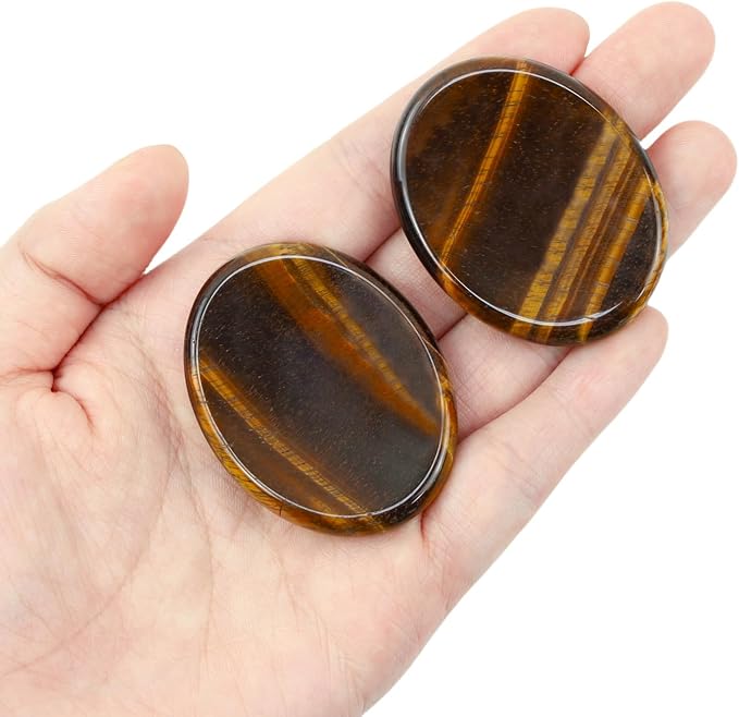 Thumb Worry Stone Tiger Eye Crystal Stone Healing Crystals Natural Oval Fidget Mental Health Gifts Stress Relief Small Trinkets Depression Gemstones Reiki Anxiety Relief Items for Women Men