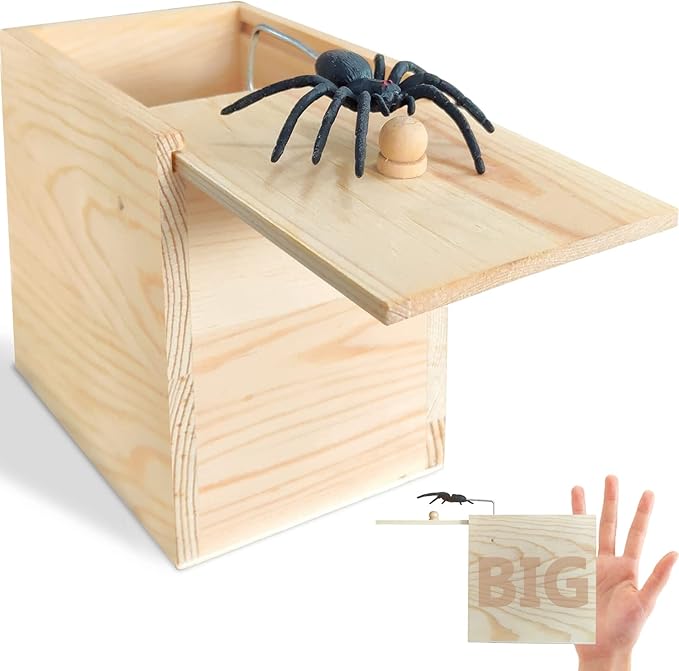 Rubber Upgraded Big Spider Prank Box Practical Maximum Version, Can Hold a Ring Credit Card Chain Perfume Watch, Handcrafted Wooden Surprise Box, Fun Practical Surprise Joke Boxes