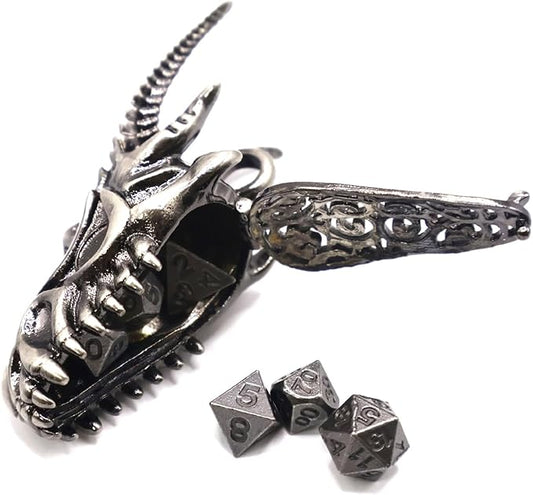 2025 Dragon Necklace for DND Dice Set, 7-in-1 Dragon Metallic D&D Dice with Gift Case for Dungeons and Dragon Game, RPG Role Playing Table Game Gifts (Silver)