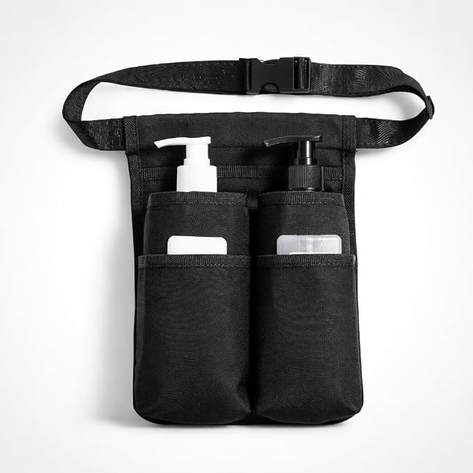Massage Oil Holster Belt for Therapists, Massage Bottle Holder Waist Bag with Adjustable Belt, Massage Lotion Holster Organizer with Multi Pockets for Massage Therapy Supplies & Table Accessories