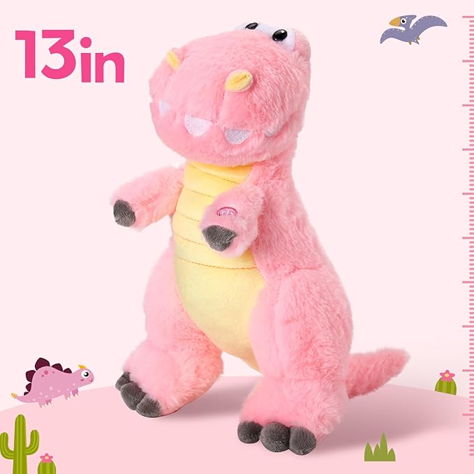 Houwsbaby 13'' Glowing LED T-Rex Dinosaur Light Up Stuffed Animal Soft Colorful Plush Toy Hugging Present for Kids Boys Girls Babies Accompany at Night Pet Decoration Holiday Birthday,Pink