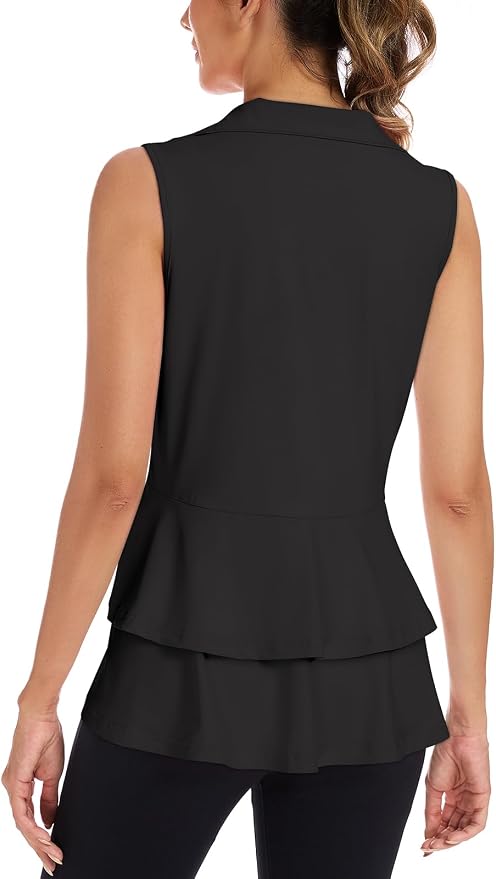 Women's Golf Vest with Pleated Tennis Skirt Hem Lightweight Full Zip Sleeveless Athletic Shirts with Pockets