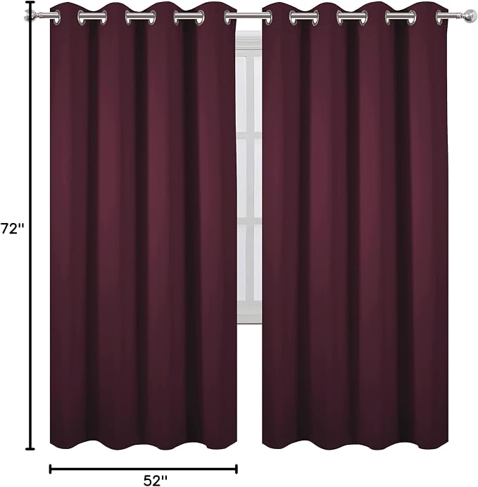 LEMOMO Burgundy Red Thermal Blackout Curtains/52 x 72 Inch/Set of 2 Panels Room Darkening Curtains for Bedroom