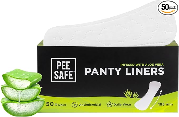 Pee Safe Extra Long Panty Liners for Women, Aloe Vera Infused Daily Liners with Cottony Soft Surface, 185mm Curvy Fit for Comfort & Freshness, Pack of 50