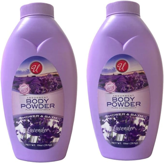 Absorbent Body Powder Pure Cornstarch Lavender Shower & Bath 10 oz. (2 Pack)
