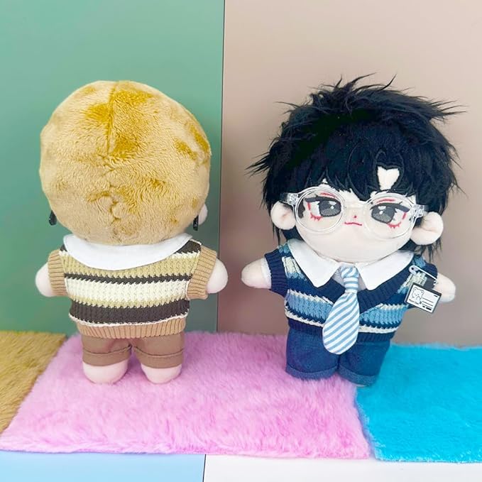 niannyyhouse 10cm-15cm Plush Doll Clothes Uniform Set Compatible with 17cm Labubu Doll (Blue)