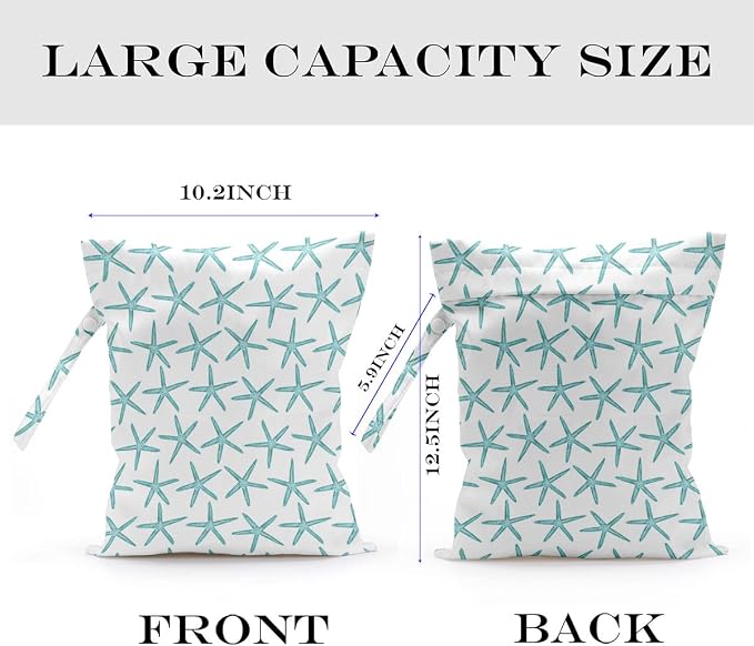 2 Pcs Wet Bag, Wet Dry Bag, Wet Bag for Swimsuit, Travel, Beach, Pool, Stroller, Diapers, Dirty Yoga Gym Clothes, Toiletries, Makeup Bag, Beach Bag Ocean Starfish Anchor Décor Birthday Gift for Women.