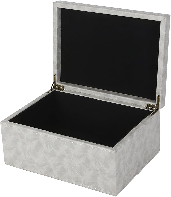 HofferRuffer Faux Leather Decorative Box, Large Wooden Structure Keepsake Box Accessory Organizer Jewelry Organizer with Hinged Lid, Storage Container for Home or Office (Grey)